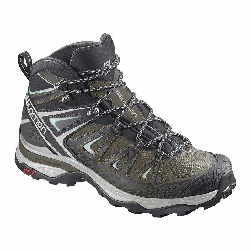 Botas De Montaña Salomon Mujer Verde Oliva / Negras - Salomon Argentina X ULTRA 3 MID GORE-TEX ,2109